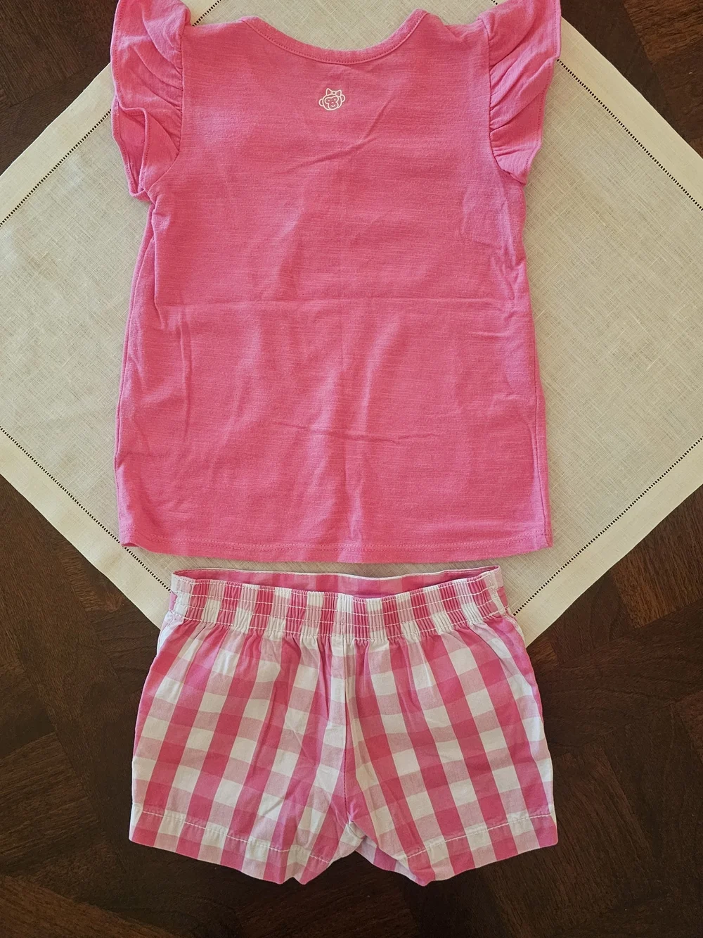 Okie Dokie Girls Pink Flutter Sleeve Top & Pink Gingham Shorts Set 3T